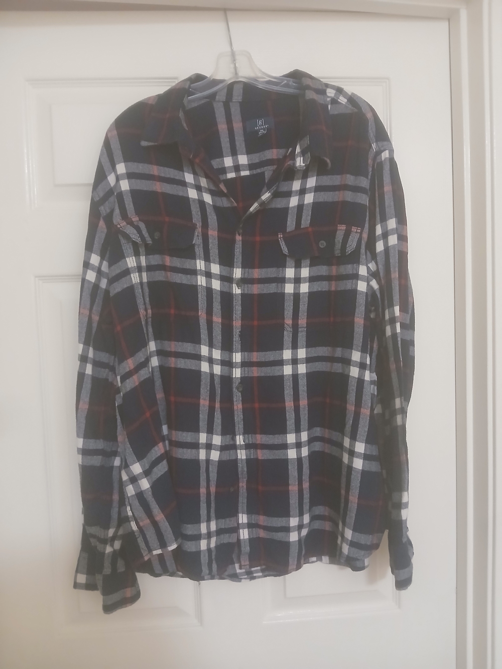 George Navy, White & Red Plaid Button-Down Shirt